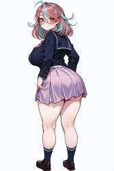 ai_generated emikukis from_behind huge_breasts multicolored_hair ricochetk school_uniform schoolgirl smile virtual_youtuber vtuber wide_hips