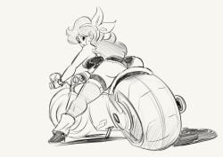 1girls ass black_and_white curvy dat_ass dragon_ball funsexydragonball good_launch hair_ribbon launch lunch_(dragon_ball) motorcycle ribbon riding_motorcycle sketch thighhighs