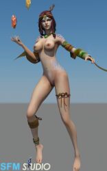 3d asian_mythology breasts chinese_mythology goddess light-skinned_female light_skin mythology nu_wa_(smite) nude pussy red_hair sfm sfmstudio smite