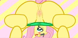 anus blush equine female feral fluttershy_(mlp) friendship_is_magic horse my_little_pony panties pony presenting pussy pussy_juice solo tiarawhy tongue tongue_out underwear