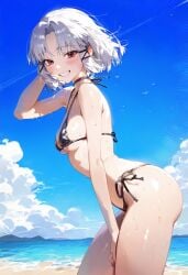 ai_generated artist_request beach big_ass bikini day drake_(nikke) goddess_of_victory:_nikke small_breasts