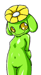 anthro color eyes female female_only front_view green_skin nintendo nudity open_eyes pokemon pussy skin skiploom solo standing unknown_artist video_games vulva yellow_eyes