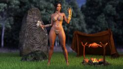 1girls 3d bikini black_hair brown_skin brown_skinned_female cavewoman ironclawroo jungle_girl original