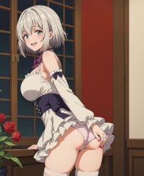 ai_generated big_breasts demens_kippy gilf jiisan_baasan_wakagaeru looking_at_viewer maid maid_uniform medium_hair panties pov pussy pussy_focus saitou_ine spread_legs