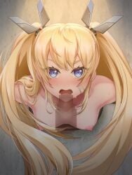 1girls animated blonde_hair blue_eyes bondage defeated_heroine disembodied_penis female goddess_of_victory:_nikke irrumatio laplace_(nikke) looking_at_viewer no_sound oral penetration penis rape small_breasts stuck stuck_in_wall tagme twintails tyoumneko video