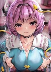 1boy 1girls animated choker female komeiji_satori looking_at_viewer loop looping_animation male no_sound open_mouth paizuri paizuri_lead_by_female paizuri_under_clothes penis pink_eyes pink_hair pov pov_eye_contact pov_male pov_paizuri satori_(species) satori_komeiji short_playtime steam steamy_breath tagme touhou video yamataka