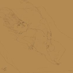 cumshot futa_only futanari horsecock huge_flare lying_on_back masturbation midna monochrome penis petite santafire sketch small_breasts solo tagme