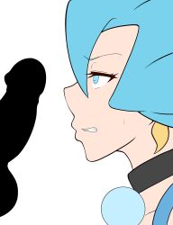 1girls before_oral blue_eyes blue_hair censored censored_penis clair_(pokemon) faceless_male fellatio female gym_leader hi_res nintendo nipples notaku oral oral_sex penis pokemon pokemon_gsc pokemon_hgss ponytail sex side_view