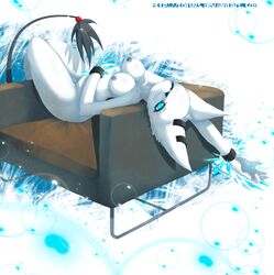 anthro blue_eyes breasts crystals cyborg feline female furry ice kurikunamon sofa solo tofu93 white_fur