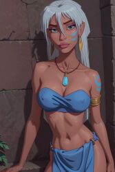 1girls ai_generated angel_light angel_light_(artist) atlantis:_the_lost_empire blue_eyes breasts disney kida nipples white_hair