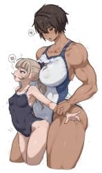 1futa 1girls arched_back bangs blonde_hair blue_eyes breasts brown_hair clothed clothing competition_school_swimsuit dark-skinned_futanari dark_skin dry_humping duo female futa_on_female futa_with_female futanari gym_uniform height_difference highres human humping implied_futanari interracial kei_(m_k) large_breasts larger_futanari light-skinned_female light_skin long_hair m_k multiple_girls muscular muscular_futanari original partially_clothed ponytail red_eyes rika_(m_k) school_swimsuit sex short_hair simple_background size_difference smaller_female standing sweat swimsuit tall tall_female tan tomboy