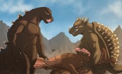 anal anguirus avian baragon bodily_fluids cum fellatio genital_fluids godzilla godzilla_(series) handjob hi_res kaiju male male/male mountain oral oriont peeping penile reptile rodan rodan_(toho) scalie sex spitroast toho