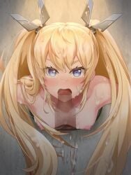 1girls animated blonde_hair blue_eyes bondage covered_in_cum cum defeated_heroine disembodied_penis female goddess_of_victory:_nikke irrumatio laplace_(nikke) looking_at_viewer no_sound oral penetration penis rape small_breasts stuck stuck_in_wall tagme twintails tyoumneko video