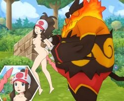 1boy 1girls anal anal_insertion anal_sex belly_bulge brown_hair emboar female grabbing_arms hilda_(pokemon) male naked navy_blue_eyes nude nude_female pokémon_(species) pokemon pokemon_(species) pokemon_bw pokephilia saucemon7 size_difference stomach_bulge zoophilia