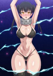 1girls arms_above_head arms_tied arms_tied_above_head big_breasts blush blushing blushing_at_viewer bra brainwashing collar empty_eyes en'en_no_shouboutai enen_no_shouboutai fire_force half_naked hypnosis kotatsu_tamaki looking_at_viewer mind_control no0o0n0o0on panties thick_thighs thighs twintails yellow_eyes