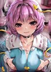 alternate_version_available animated breast_squeeze breast_squish breasts choker cleavage clothed clothed_female fast_thrusts fondling komeiji_satori no_sound paizuri paizuri_lead_by_female paizuri_under_clothes pink_hair satori_(species) satori_komeiji short_playtime tagme touhou video yamataka