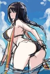 1girls 2023 beach big_ass big_breasts bikini black_hair blue_eyes braided_hair elden_ring fromsoftware greatwhite low-angle_view mature_female pale-skinned_female presenting_hindquarters solo sorceress_sellen thighs