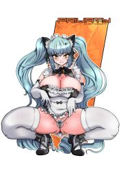 character_name clenched_teeth gigantic_thighs goddess_of_victory:_nikke huge_breasts privaty_(nikke) privaty_(unkind_maid)_(nikke) shimetta_masuta shimettamasuta squatting thick_thighs thong unamused wide_hips