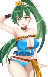 1girls alternate_costume big_ass big_breasts bikini blue_bikini blue_swimsuit breasts brown_choker choker clam_shell cleavage dressed earrings female female_only fire_emblem fire_emblem:_the_blazing_blade fire_emblem_heroes flower fully_clothed green_eyes green_hair hair_flower hair_ornament high_ponytail highres jewelry large_breasts leather_choker long_hair lyn_(fire_emblem) lyn_(summer)_(fire_emblem) lyndis_(fire_emblem) n_54 necklace nintendo official_alternate_costume seashell shell shell_necklace solo strapless strapless_bikini swimsuit very_long_hair