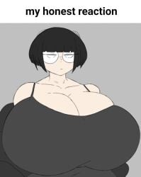 bored_expression caption glasses huge_breasts iktomi my_honest_reaction tagme tank_top videogamedunky