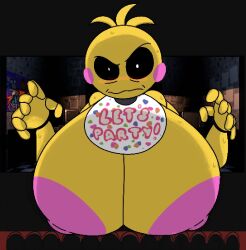 breasts_bigger_than_head casual casual_nudity female female_only five_nights_at_freddy's hanging_breasts huge_breasts jumpscare nude pov public public_nudity robot robot_girl teasing theslashfive toy_chica_(fnaf)