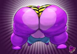 ass bent_over bertha_(kazecat) breasts clothing female hi_res hippo kazecat overweight plain_background presenting presenting_hindquarters purple_background purple_body purple_skin shadow shiny shirt simple_background solo standing thong underwear white_background