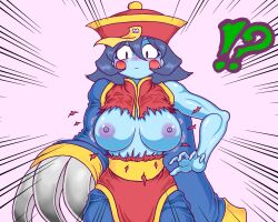 1girls blue_skin breasts darkstalkers hsien_ko jiangshi lei-lei lei_lei nipples torn_clothes wardrobe_malfunction