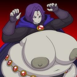 1girls areolae ass belly belt breasts cleverfoxman dc dc_comics exposed_breasts fat female female_focus female_only hips horizontal_navel hyper hyper_breasts large_ass large_breasts looking_down nipples obese overweight overweight_female purple_eyes purple_hair rachel_roth raven_(dc) stomach teen_titans thick_thighs thighs wardrobe_malfunction weight_gain wide_hips