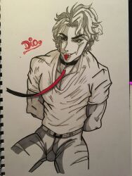 1boy dio_brando jojo's_bizarre_adventure male male_only phantom_blood rainbowbanana19 submissive_male tongue tongue_out traditional_media_(artwork)