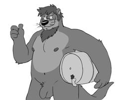 anthro balls eyewear flaccid furry looking_at_viewer male male_only mustelid nipples no_humans nude otter overweight penis solo vasuki