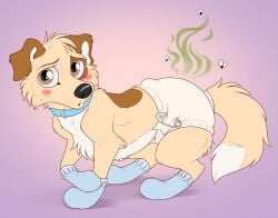 blush canine collar diaper embarrassed feral messy_diaper mimi-fox mittens scat stink_lines stinky