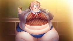 1girls anime_style bbw belly big_belly big_breasts blazer blue_skirt breasts cute cute_face doki_doki_literature_club double_chin fat fat_arms fat_ass fat_belly fat_female fat_fetish fat_rolls fat_woman huge_belly large_breasts morbidly_obese morbidly_obese_female obese obese_female overweight overweight_female sayori_(doki_doki_literature_club) school_uniform schoolgirl skirt ssbbw stretched_clothing sunny3257 ussbbw weight_gain wide_hips