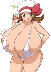 1girls alternate_breast_size big_breasts breasts_bigger_than_head brown_eyes brown_hair female female_only huge_breasts jaga334 lyra_(pokemon) pokemon pokemon_hgss solo solo_female
