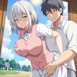 ai_generated big_ass big_breasts doggy_style doggy_style_position enormous_ass gilf infidelity jiisan_baasan_wakagaeru medium_hair naked_female netorare nude_female pov pussy pussy_focus saitou_ine son_(artist)