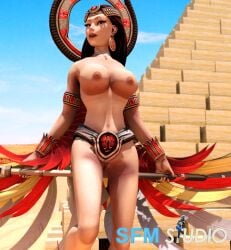 1girls 3d big_breasts brown_hair classic_isis egyptian_mythology goddess isis_(smite) light-skinned_female light_skin mythology nude sfm sfmstudio smite solo