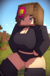 1girls ai_generated big_breasts breasts cameltoe choker emotionless emotionless_female female indifferent jenny_belle_(slipperyt) minecraft outdoors panties pussy solo striped_legwear thick_thighs unamused unaware