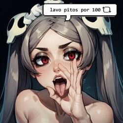 ai_generated female looking_at_viewer makimass_ai marie_korbel skullgirls spanish spanish_dialogue spanish_text video_games