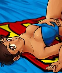 blue_swimwear brown_hair hauntbear latina lois_lane lois_lane_(my_adventures_with_superman) looking_at_viewer my_adventures_with_superman pin-up red_panties