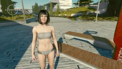 3d bare_shoulders black_hair female looking_at_viewer muria_siarkiewicz navel outdoors smile solo standing starfield tagme underwear