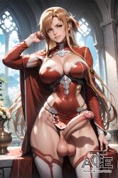 1futa ai_generated ai_hands balls big_balls big_breasts big_penis breasts brown_eyes brown_hair church church_interior curtains_match_windows curvy dickgirl erection futa_only futanari hand_on_head light-skinned_futanari light_skin long_hair looking_at_viewer penis small_waist smile solo solo_futa sword_art_online taceee testicles yuuki_asuna