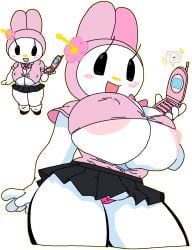 anthro big_breasts cassettedream cellphone dream-cassette female female_only hoshime my_melody onegai_my_melody sanrio smiling tagme transparent_background yellow_outline