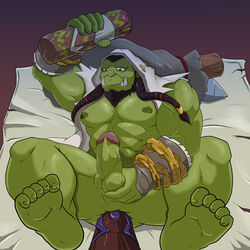 5_toes abs anal anal_insertion balls beard biceps big_muscles big_penis blue_eyes chains claws dildo erection facial_hair fangs gay hair hindpaw lying maldu male male_only muscles nipples on_back orc orc_male paws pecs penetration penis pose sex_toy solo solo_male spread_legs spreading thrall totem_pole vein video_games warcraft