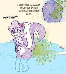 anthro bubbles covering_breasts embarrassed fart fart_fetish farting female fifi_la_fume klovs nude pool skunk solo tail tiny_toon_adventures water