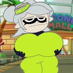 bodysuit breast_grab casual clothed female female_only grabbing_own_breast holding_breast holding_own_breast huge_ass huge_breasts marie_(splatoon) mario_(series) mario_kart nintendo public splatoon squid_sisters teaset_haliley teasing