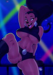 1girls a_goofy_movie anthro big_breasts black_hair disney goof_troop huge_breasts nipples powerline_dancer stage stage_lights tovio_rogers vagina