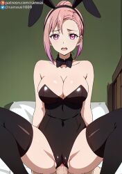 1boy 1girls ai_generated anime bunny_girl bunnysuit cowgirl_position female kaguya-sama_wa_kokurasetai_~tensai-tachi_no_renai_zunousen~ koyasu_tsubame large_breasts male pink_hair pink_nipples ranwai sex stable_diffusion vaginal_penetration vaginal_sex