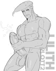 1boy 1male bara biceps big_penis danganronpa giant_penis lilithcharlott2 male_only mondo_oowada muscles muscular muscular_male sketch solo solo_male wip