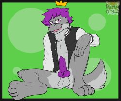 absurd_res anthro balls clothed clothing digital_media_(artwork) erection fur genitals hair hi_res khryaus_o'howl_(artist) king_(crmlcd) looking_at_viewer male male_only nintendo paws penis simple_background smile smug solo tail topwear