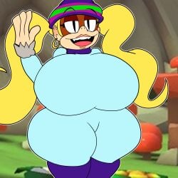 1girls anthro ape big_breasts bodysuit casual clothed donkey_kong_(series) female female_only giant_breasts huge_breasts nintendo primate public solo teaset_haliley teasing thick_thighs tiny_kong voluptuous voluptuous_female wide_hips