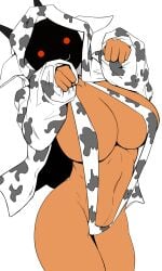 1girls blazblue coco_(artist) cow_print dark-skinned_female dark_skin fecharis female kaka_(blazblue) slingshot_swimsuit taokaka